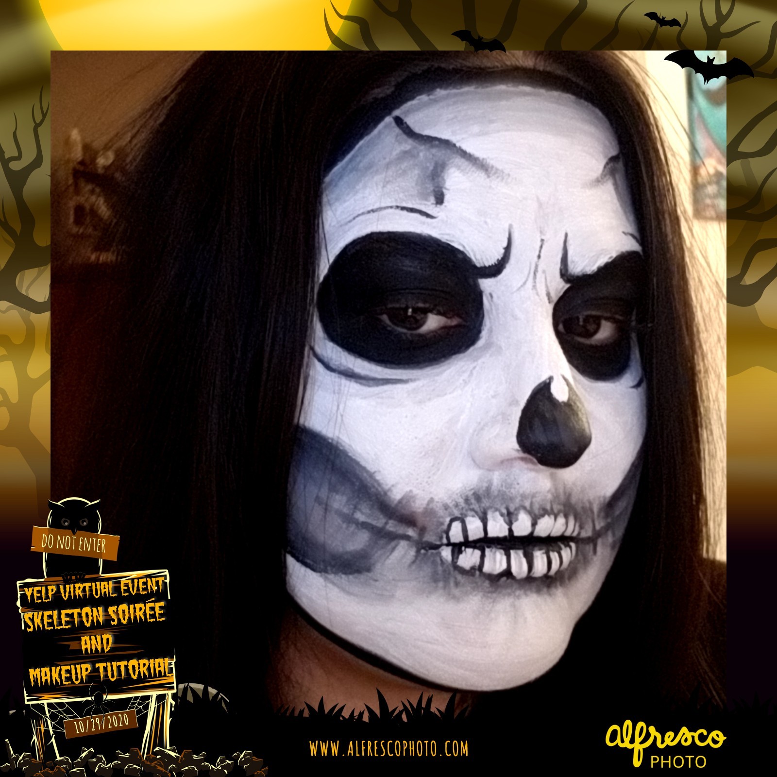 Yelp Skeleton Makeup Tutorial | View more photos from the event at events.alfrescophoto.com/u/AlfrescoPhoto/Yelp-Skeleton-Makeup-Tutorial